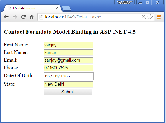 Model Binding In ASP.Net 4.5